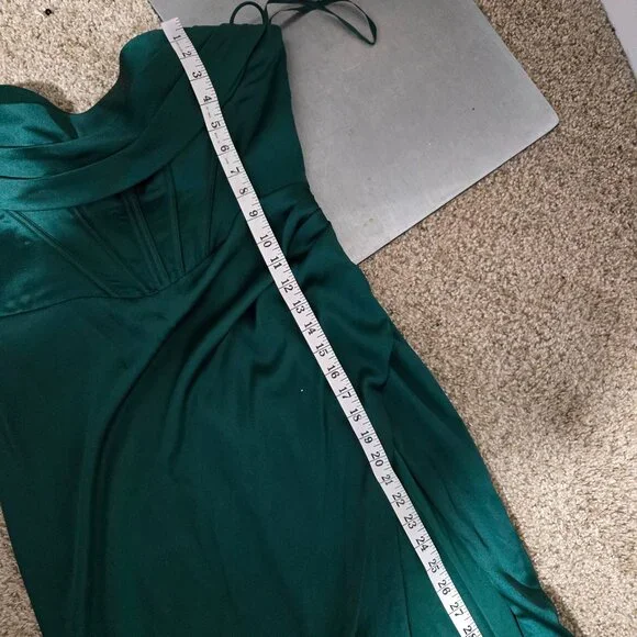 11 (fits ~8-10) GB (Gianni Bini) Emerald Green Satin Bustier Split Thigh Gown - Picture 10 of 12